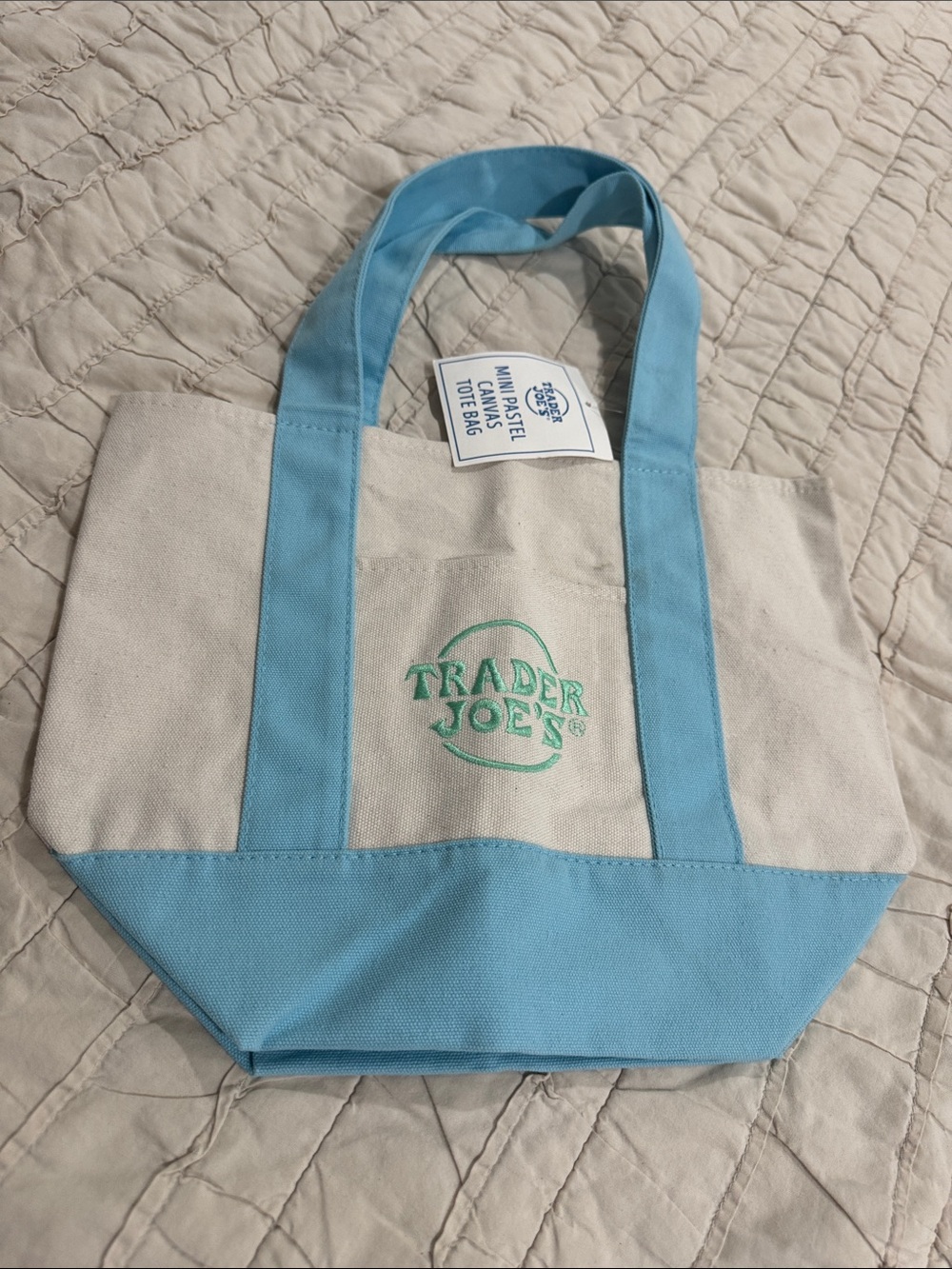 Trader Joe’s Canvas mini Tote Bag in Light Blue and Cream